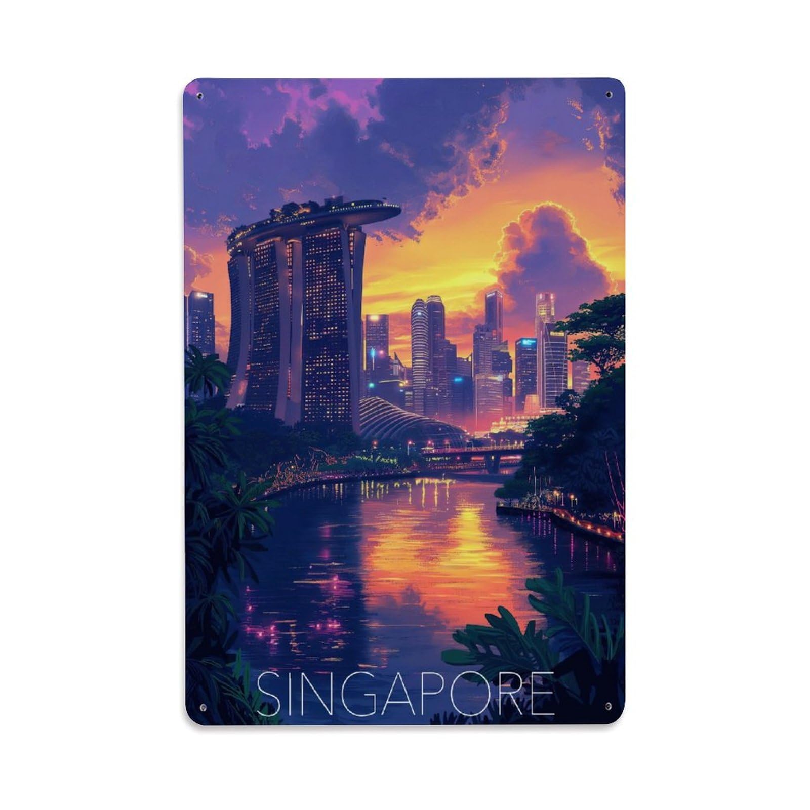 Singapore Vintage City Art Metal Tin Sign Plaque Wall Decor for Cafe, Club, Garden Metal Poster 8x12Inch