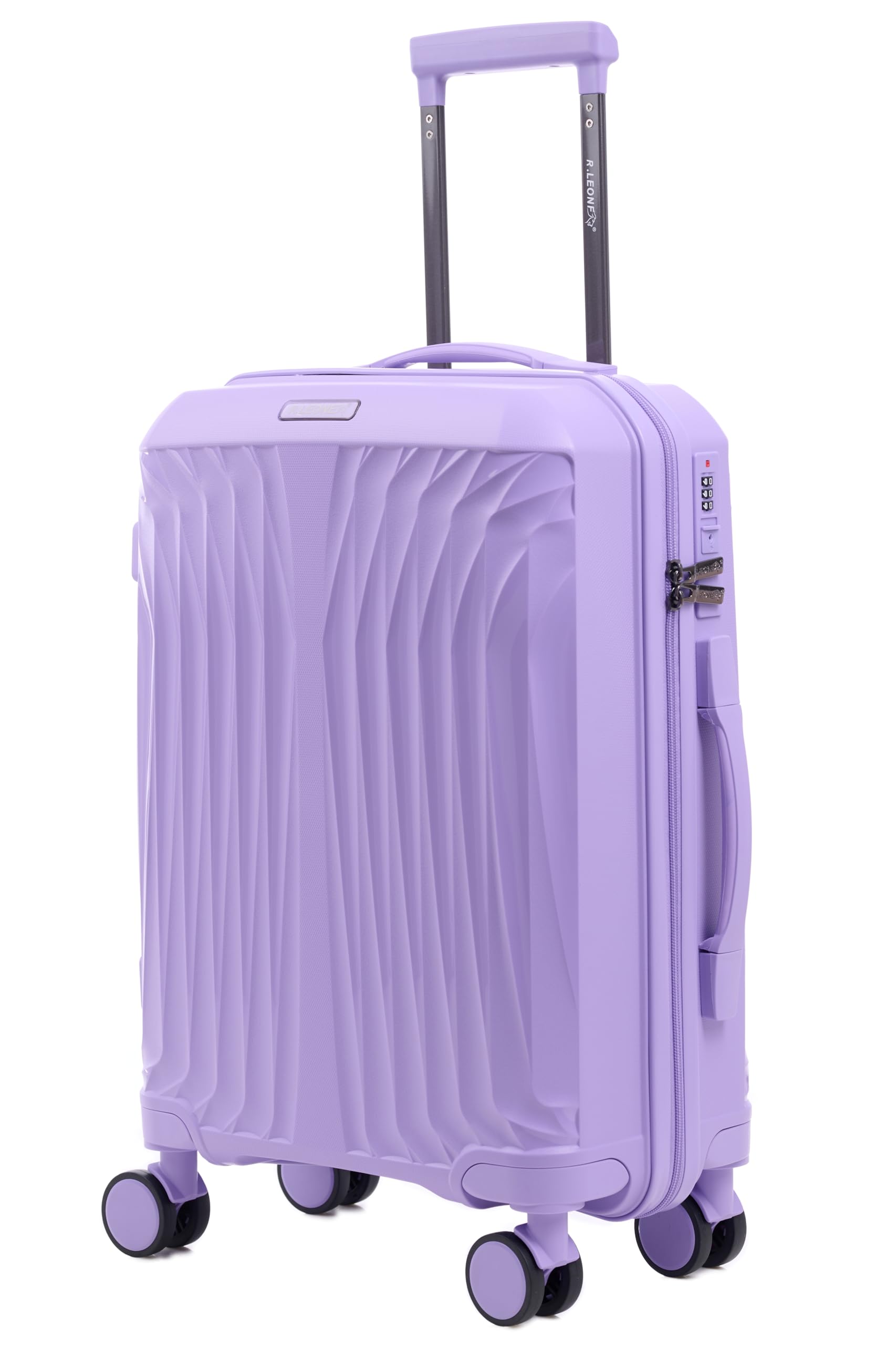 R.Leone Valigia da 1 Fino a Set 3 Bagaglio a mano 55x40x20 Ryanair, Medio, Grande Ultra Strong Antiurto Resistente Trolley rigido leggero 8 ruote in Polipropilene 8812 (Lilla, Set 3 Pezzi S M L)