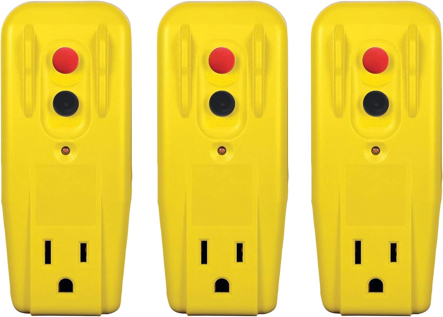 Tower Manufacturing 30439005 Auto-Reset 15 AMP Grounded 3-Prong GFCI Single Outlet Adapter, Yellow (Thrее Расk)