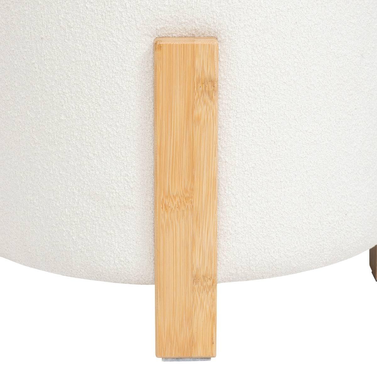 Atmosphera - Tabouret d'Appoint Bansa Blanc, D 37,5 x H 32 cm, Tissu Bouclette et Bambou - pour Salon, Chambre, Repose-Pieds