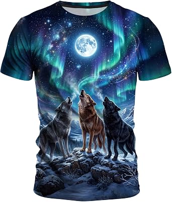 Funny Novelty Party Wolf Shirt Graphic 3D T-Shirt Short Sleeve Crewneck Shirts for Men S-4XL
