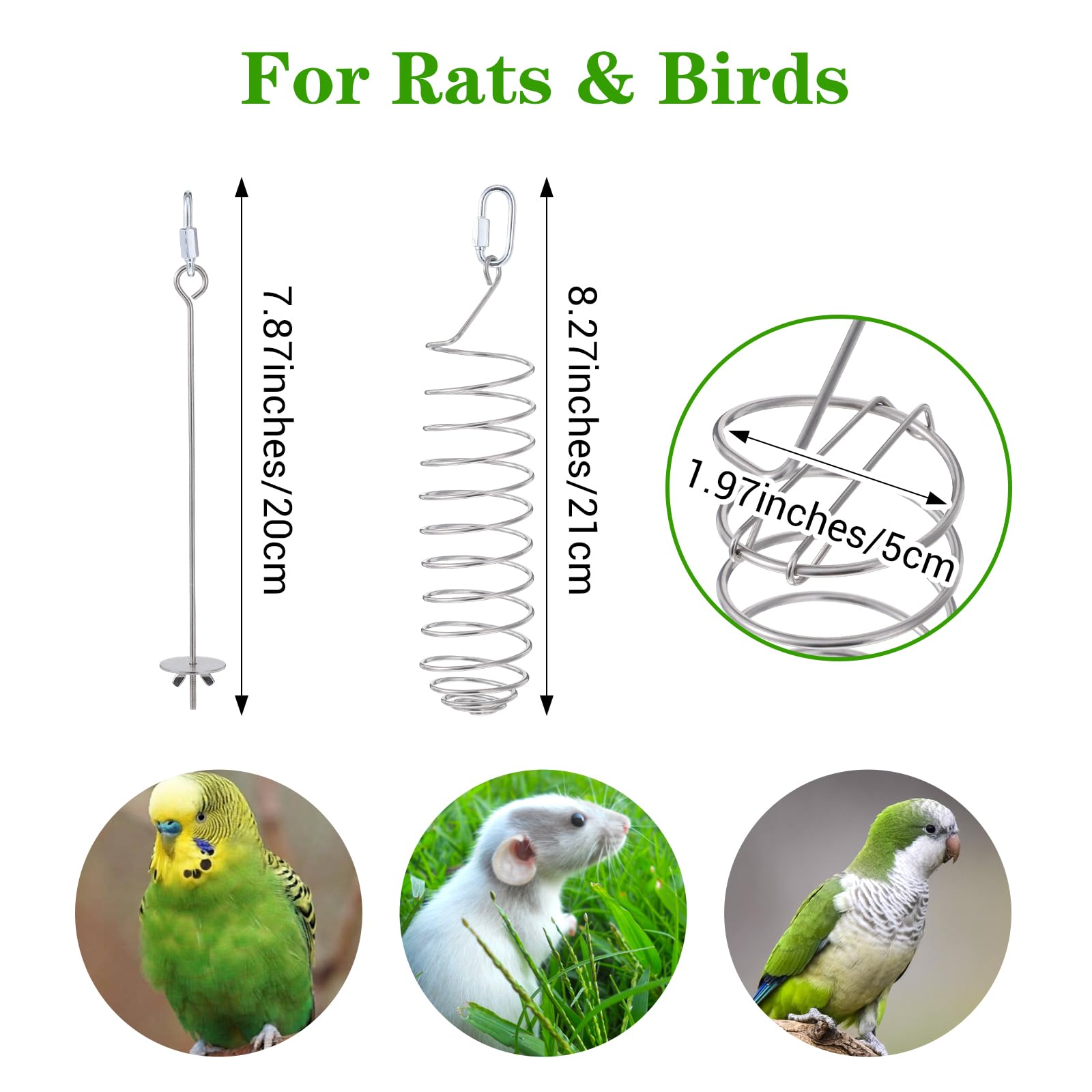 2 PCS Bird Cage Food Holder, Rat Enrichment Toys, 304 Stainless Steel Rat Foraging Toy for Fruit Vegetable Holder, Hanging Rodent Toys Slow Feeder, Bird Cage Feeder Foraging Toy for Parakeet - image 5