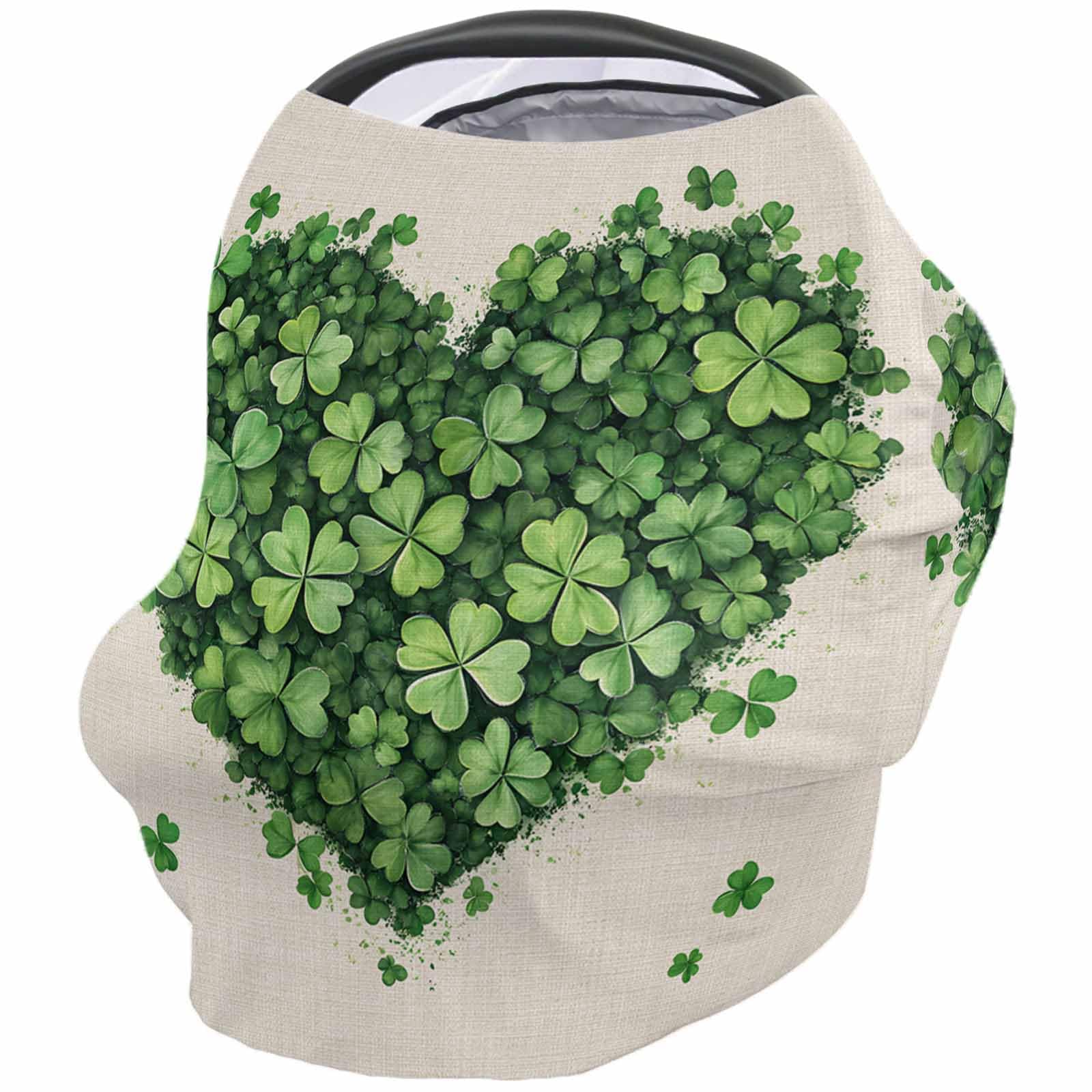 Nursing Cover for Breastfeeding Scarf, Green Shamrocks Heart St. Patrick's Day Retro Beige Baby Car Covers Super Soft Multi Use for Canopy Shopping Cart Cover Blanket Stroller Cover