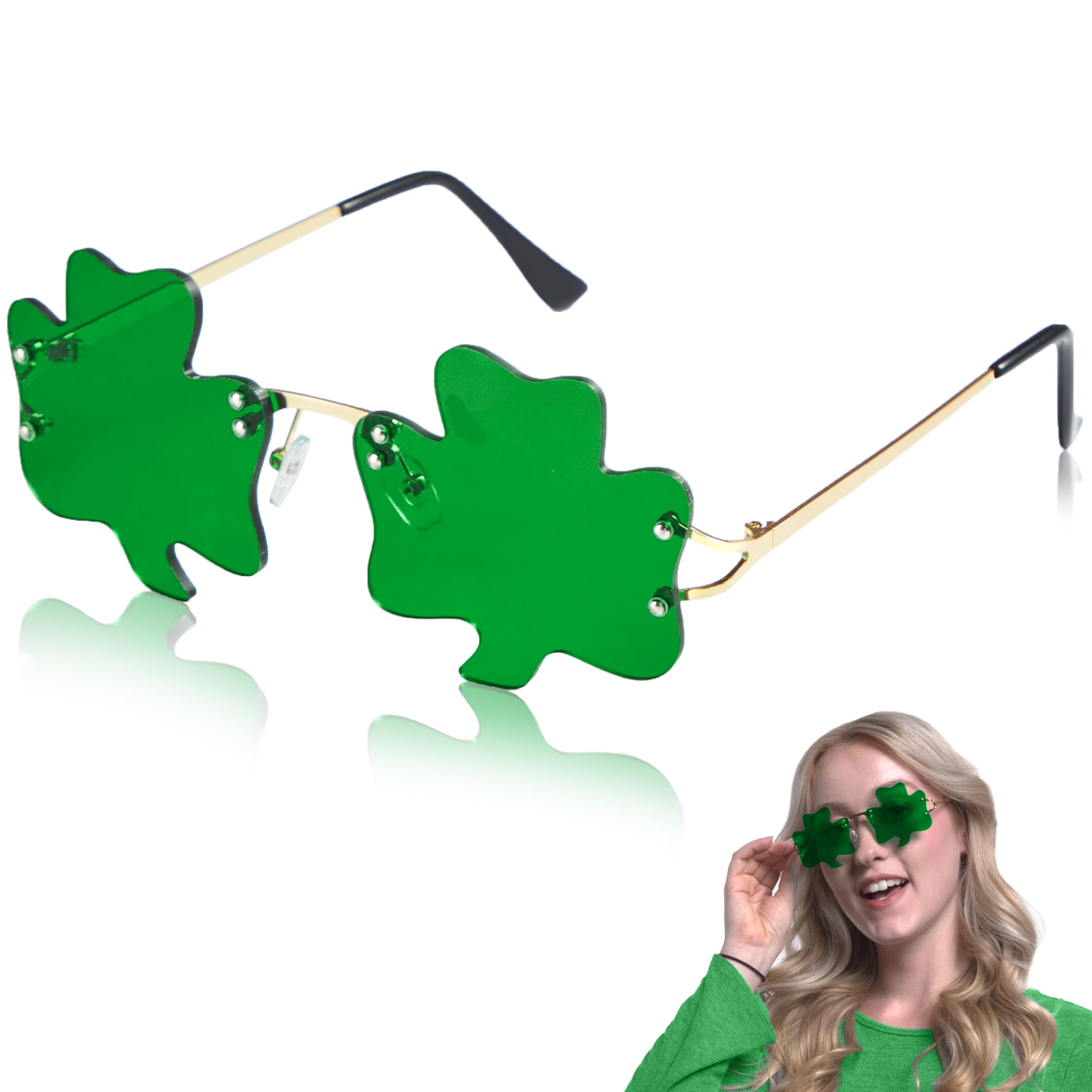JOYIN St. Patricks Day Shamrock Glasses Metal Frame Sunglasses, Clover Eyewear, St Patrick Accessory Party Supply