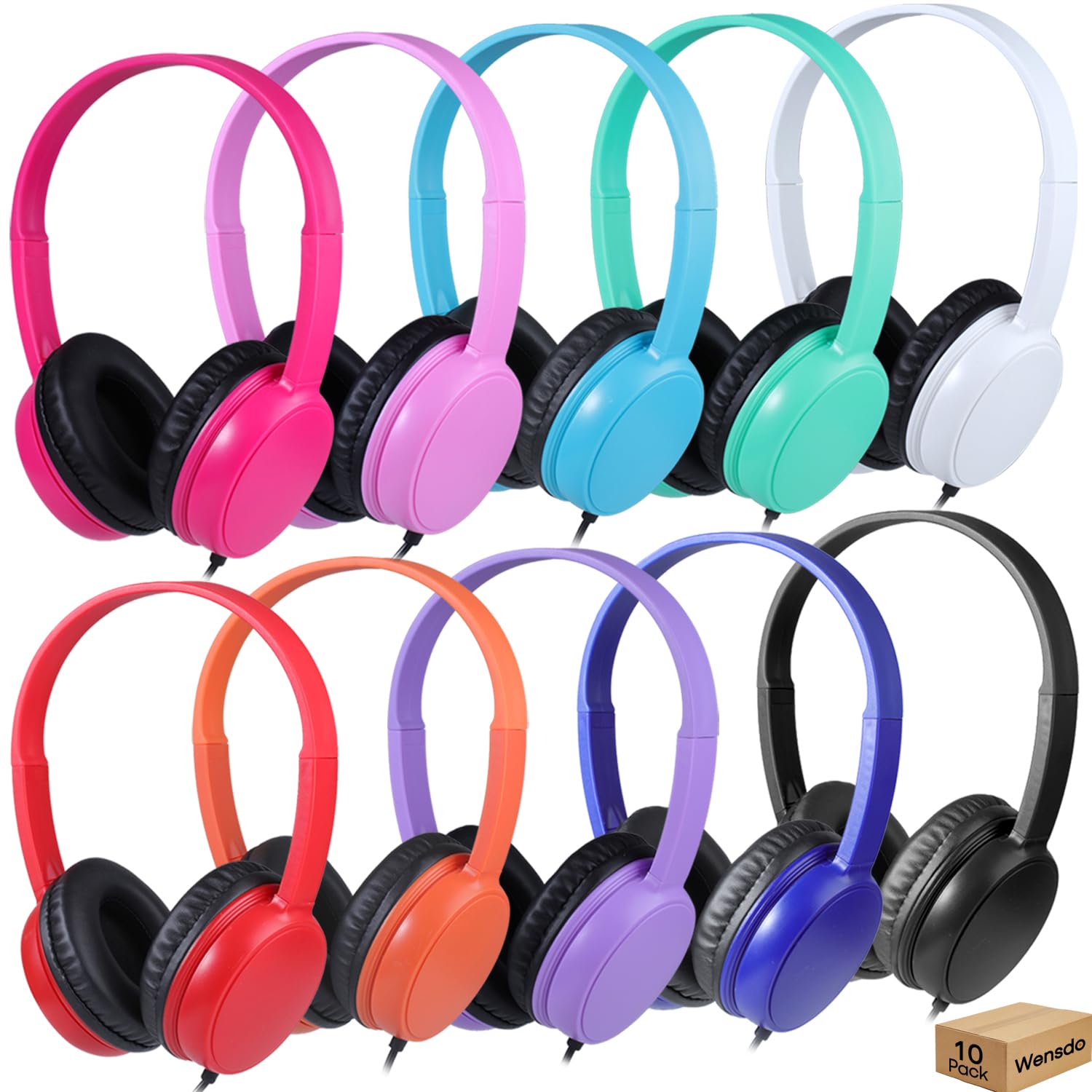 Cuffie per aule per bambini, confezione da 10 pezzi, resistenti, con cavo, set di classe per studenti, biblioteca, scuola, Chromebook, laptop, computer, con jack da 3,5 mm (HY30, 10 misti)