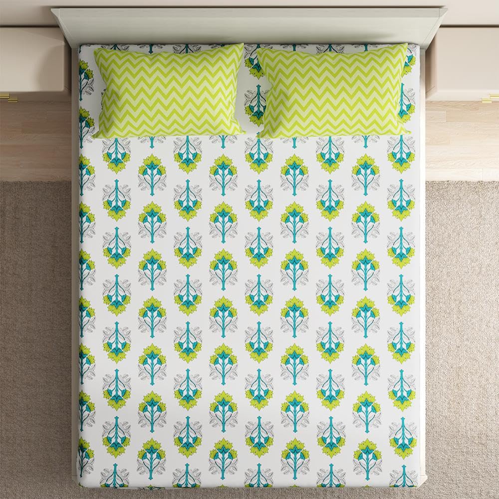 Wakefit Cotton Flat Bedsheet | 144 TC Bedsheet For Double Size Bed With 2 Pillow Covers | Rechal - 100X90 Inches,Assorted