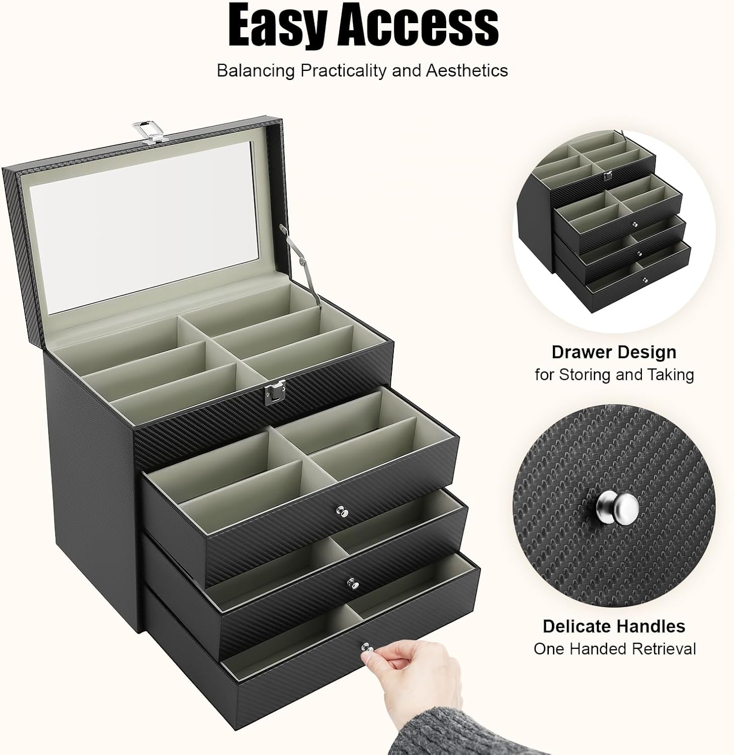 24 Slots Glasses Display Storage Box Watch Storage Glasses Display Drawer Lockable Case Organizer for Glasses, Sunglasses, Bracelets, Shopping Malls, Watch Shops, Homes, Studios, Travel
