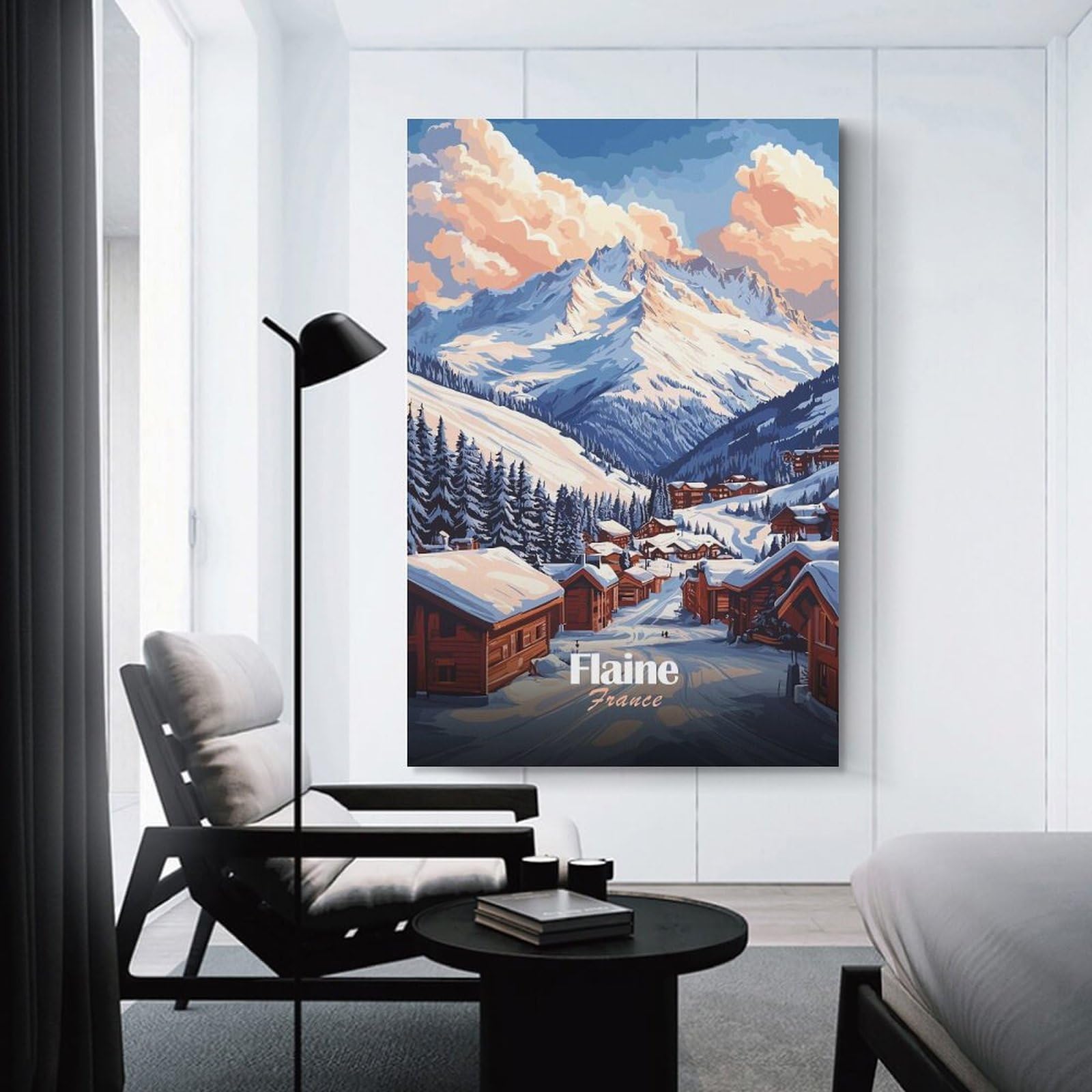 Junmoney Flaine, France Mountain Village Room Decor Wall Art, 16x24inch(40x60cm), for Entrance Walls, Hall Decor Or Foyers, A Neat Decor Update for Hallways