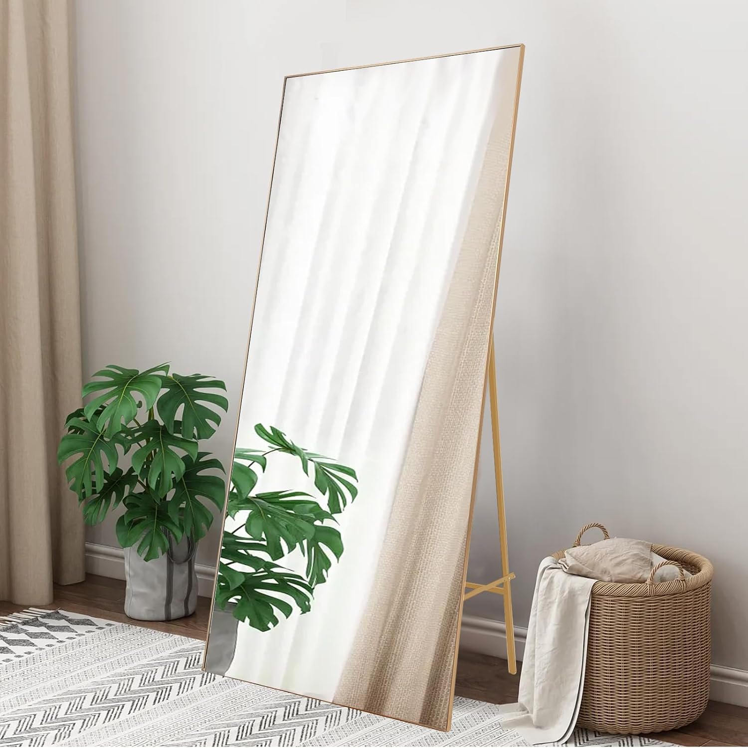 Full Length Mirror with Stand, 71"x31" Modern Full Body Floor Standing Mirror, Free Standing, Leaning or Wall-Mounted, Full Length Floor Mirror for Living Room Bedroom Cloakroom (Golden)