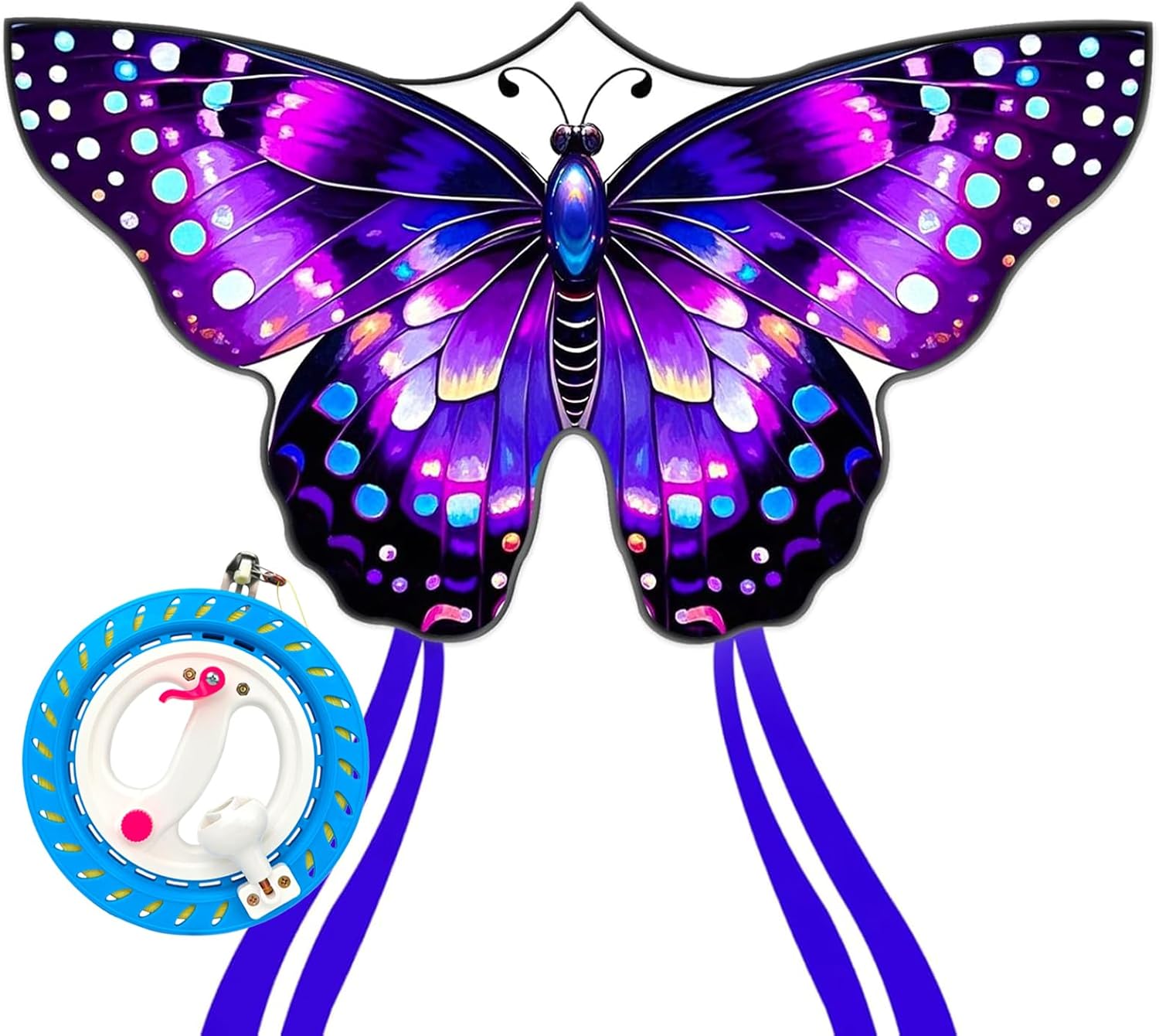 Purple Butterfly Kites with 8.3in Blue Kite Reel, Easy to Fly for Kids and Adults