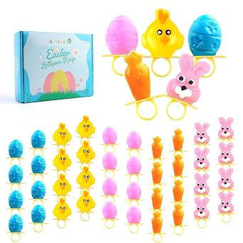 Easter Ring Lollipops Individually Wrapped Suckers Bulk Variety Pack - Candy for Easter Basket Stuffers, Party Favors and Exchanges, Spring Treats, Egg Hunts, 40 Count