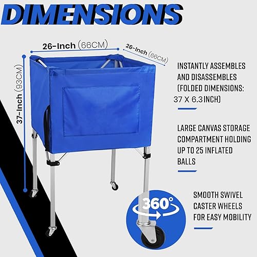 Miniatura 2 de Carrito de pelota de voleibol con ruedas, cesta portátil de almacenamiento, 37 x 26 x 26 pulgadas, organizador de equipo deportivo para garaje,