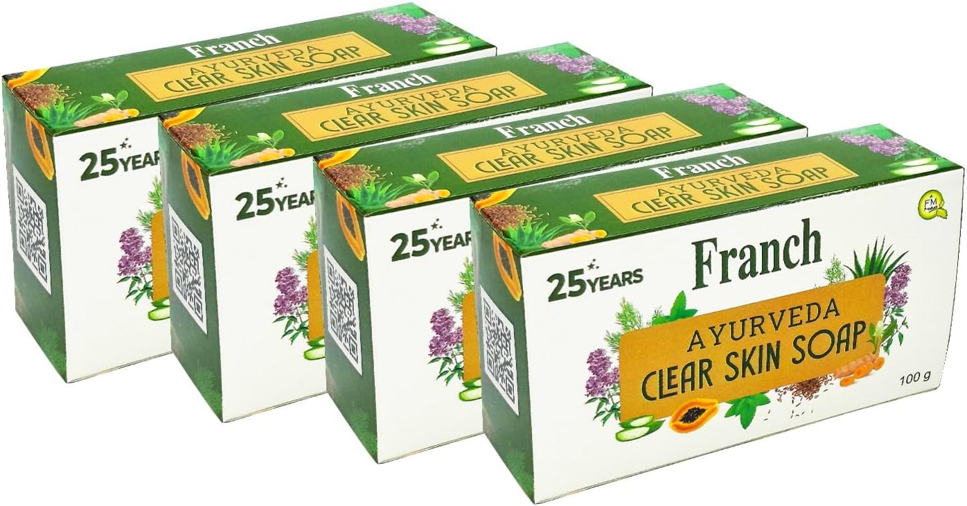 Ayurveda Soap Bar, Clear Skin Eco Friendly Natural Herbal Body Face Bathing Soaps for All Skin Types Men and Women – 100 grams (Pack of 4)
