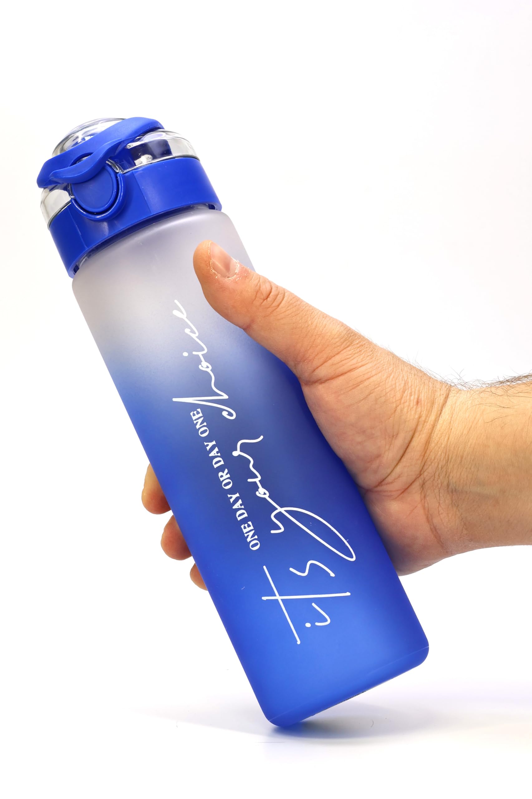 Su Matarası Tritan Geniş Ağız Su Şişesi Gradient Type Spor Matarası Suluğu BPAsız 630 mL Mavi 0111