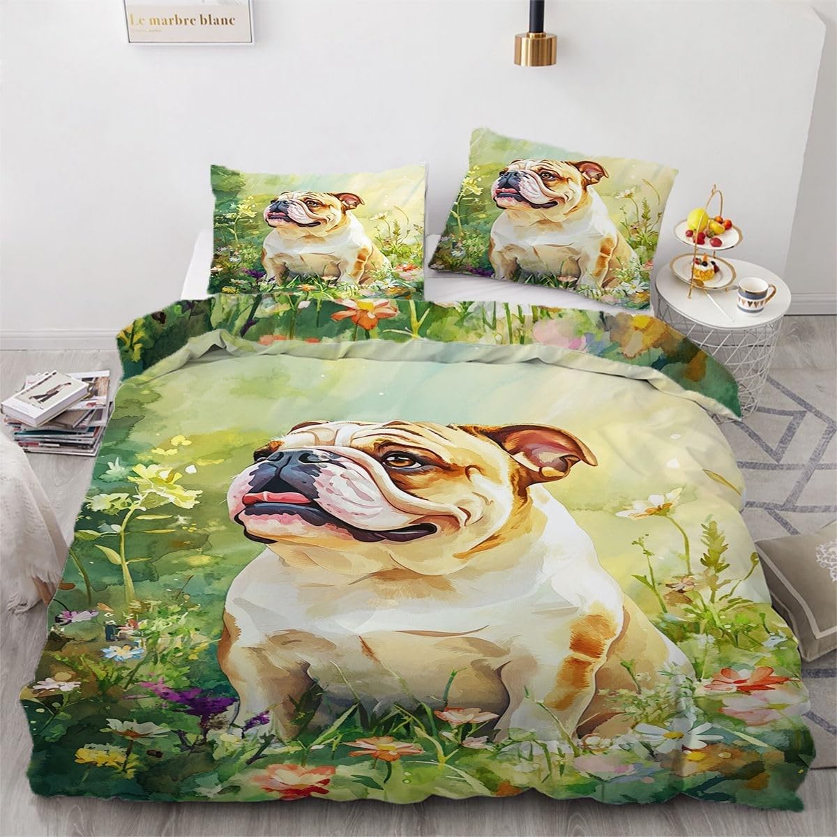 Parure de lit adulte avec fermeture éclair housse de couette 220x240 chien microfibre 2 places