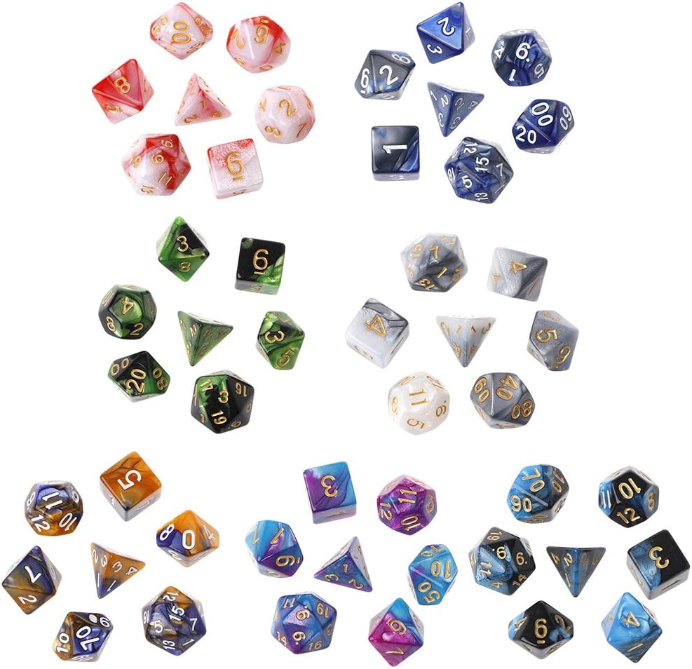 Flosky 7pcs/Set Acrylic Polyhedral Dice for TRPG Board Game Dungeons and Dragons D4-D20 (7)
