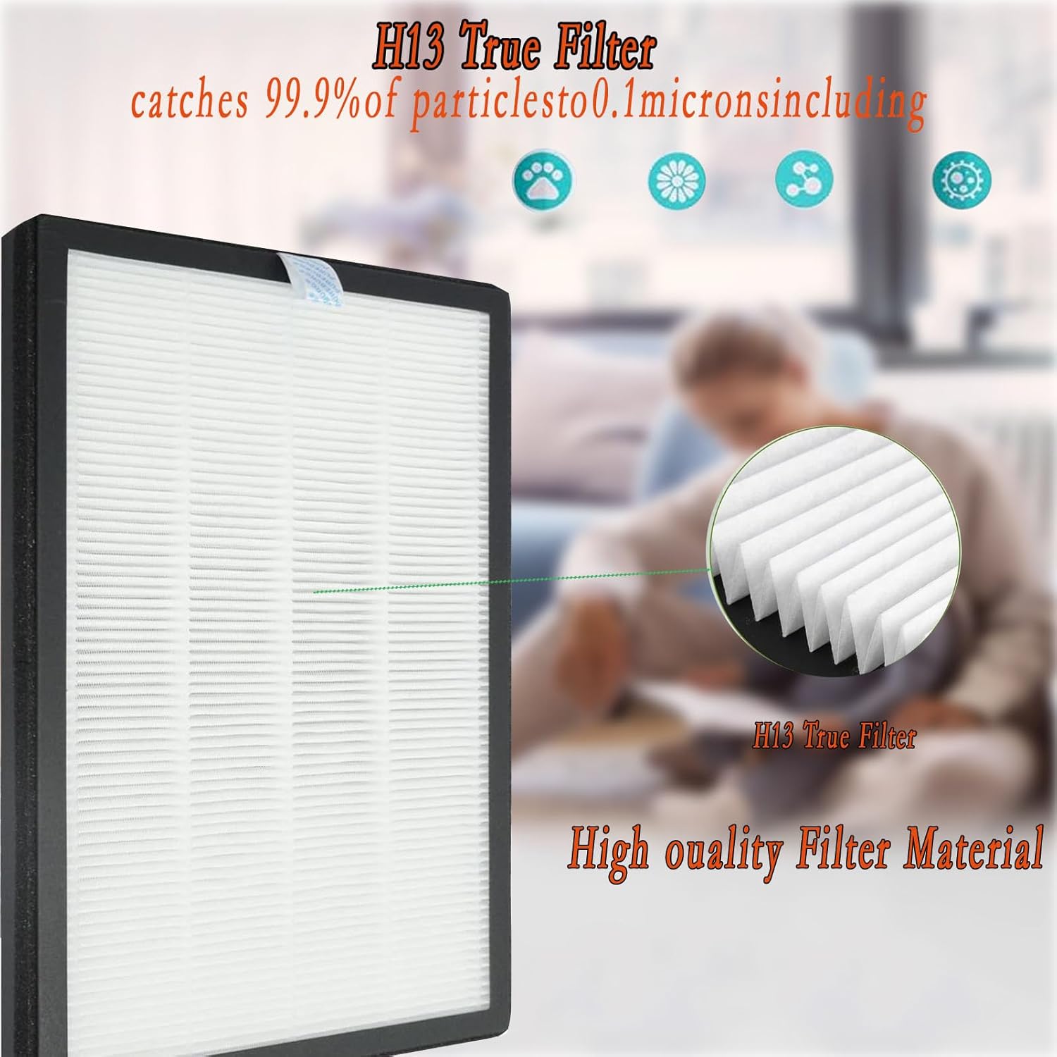 H04 Replacement Filter for HIMOX H04 Air Purifier | 2-in-1 High-efficiency Filtration 2 Pack H13 with Activated Filter - Image 4