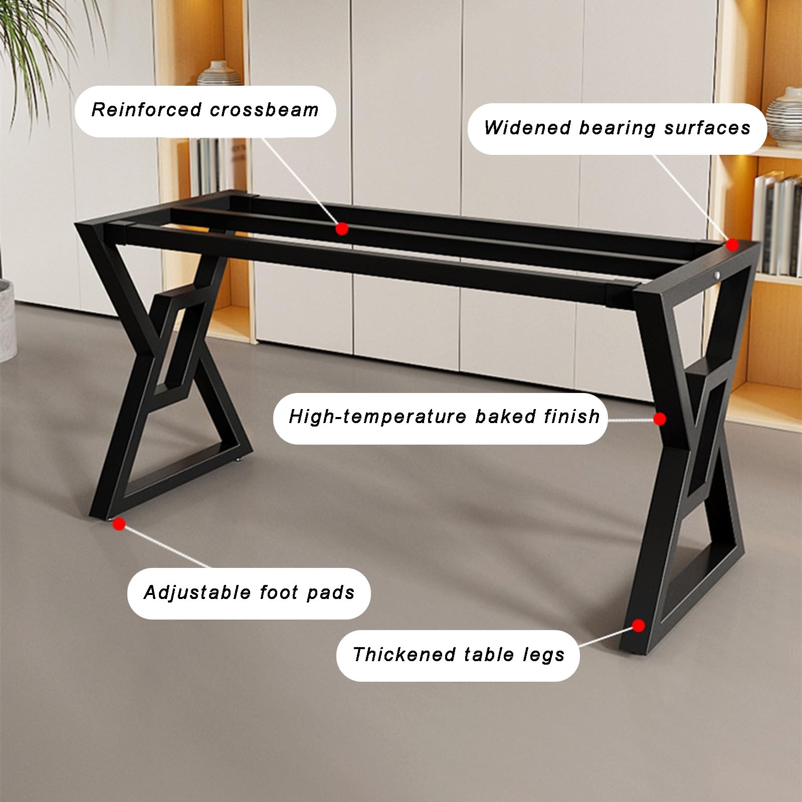 Patas de escritorio de metal industrial para proyectos de bricolaje – Almohadillas ajustables para retroceso, diseño de barras transversales empotradas, construcción soldada de 1 pieza para
