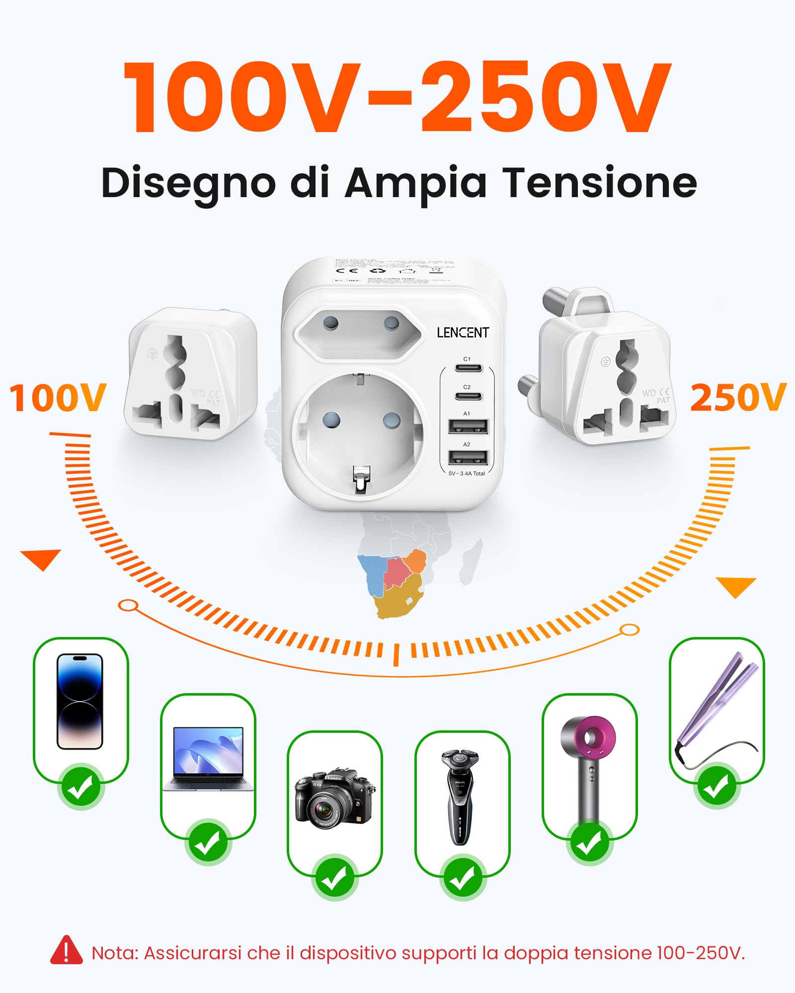 LENCENT Tipo D, G e M Adattatore da Viaggio Combinato con 2 USB-C e 2 USB-A, Spina Tipo G Pieghevole per Maldive, Adattatore Presa D M da Viaggio a Sri Lanka Sudafrica Botswana Namibia Zimbabwe Nepal - 4