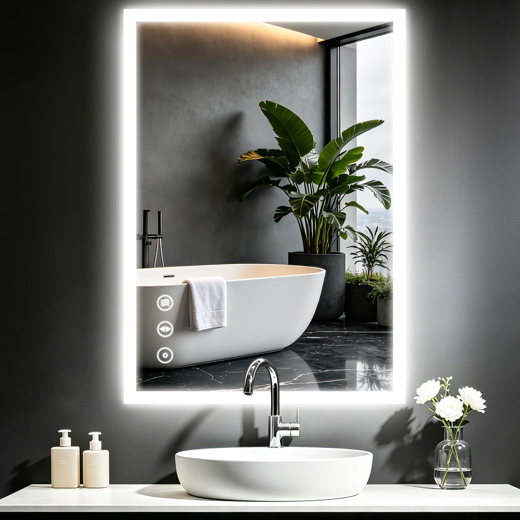 Dripex LED Badspiegel 70x50cm mit Steckdose, 3 Lichtfarben Dimmbar IP44 | Für Badezimmer