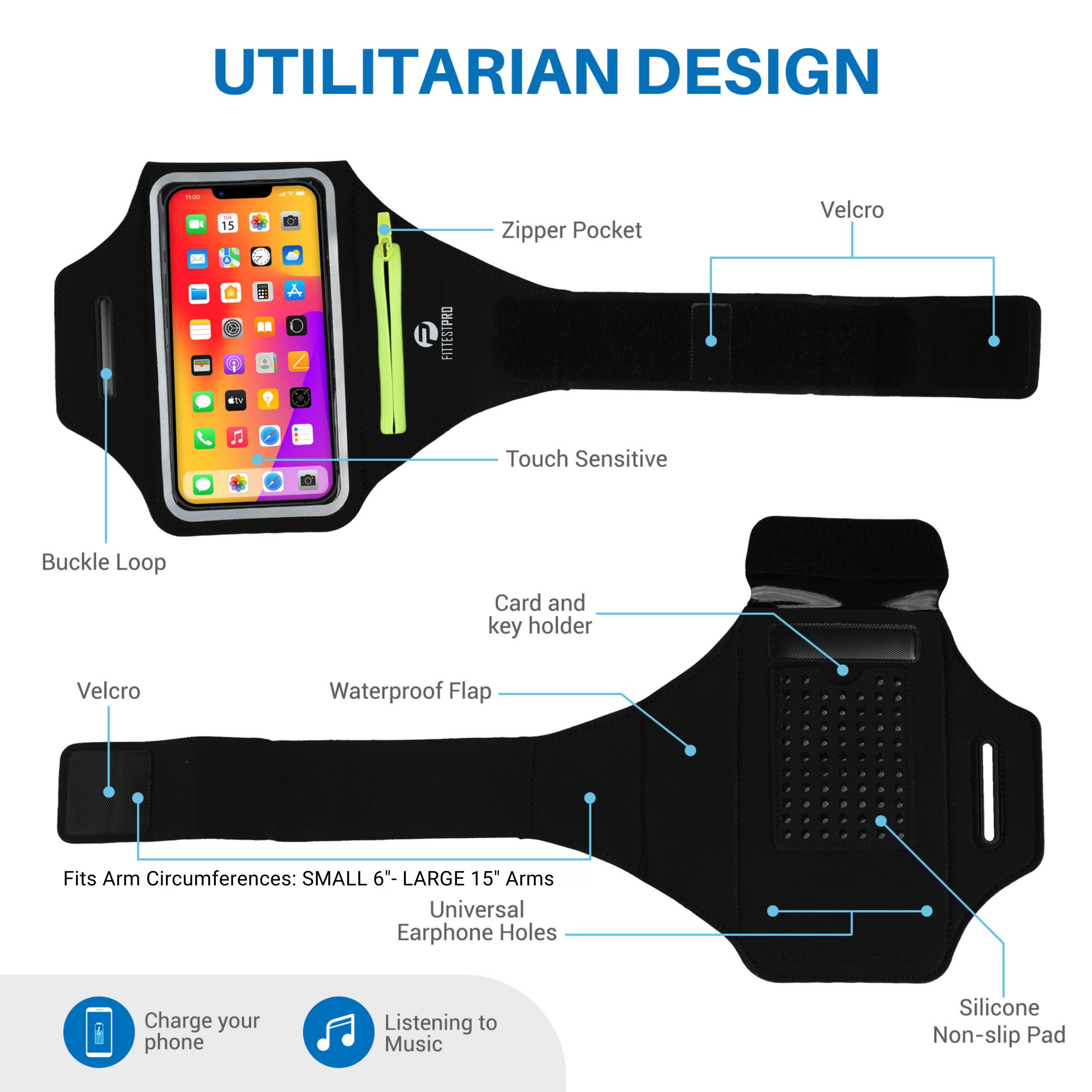 Armband with Airpods Pocket Cell Phone Armband for iPhone 14 13