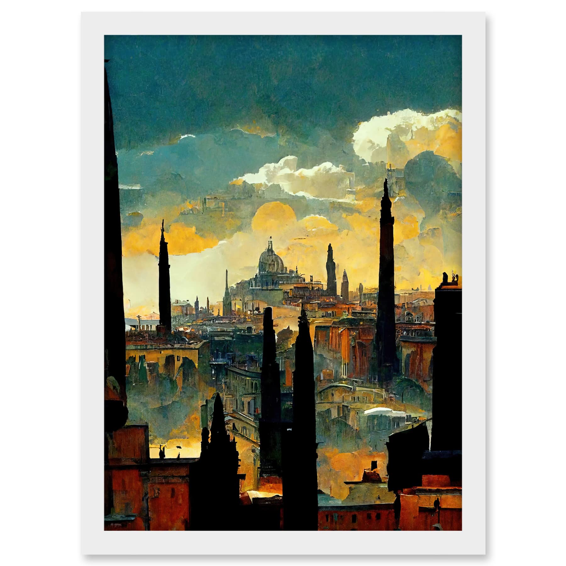 Doppelganger33 LTD Industrial Cityscape Sunset Artwork Framed A3 Wall Art Print