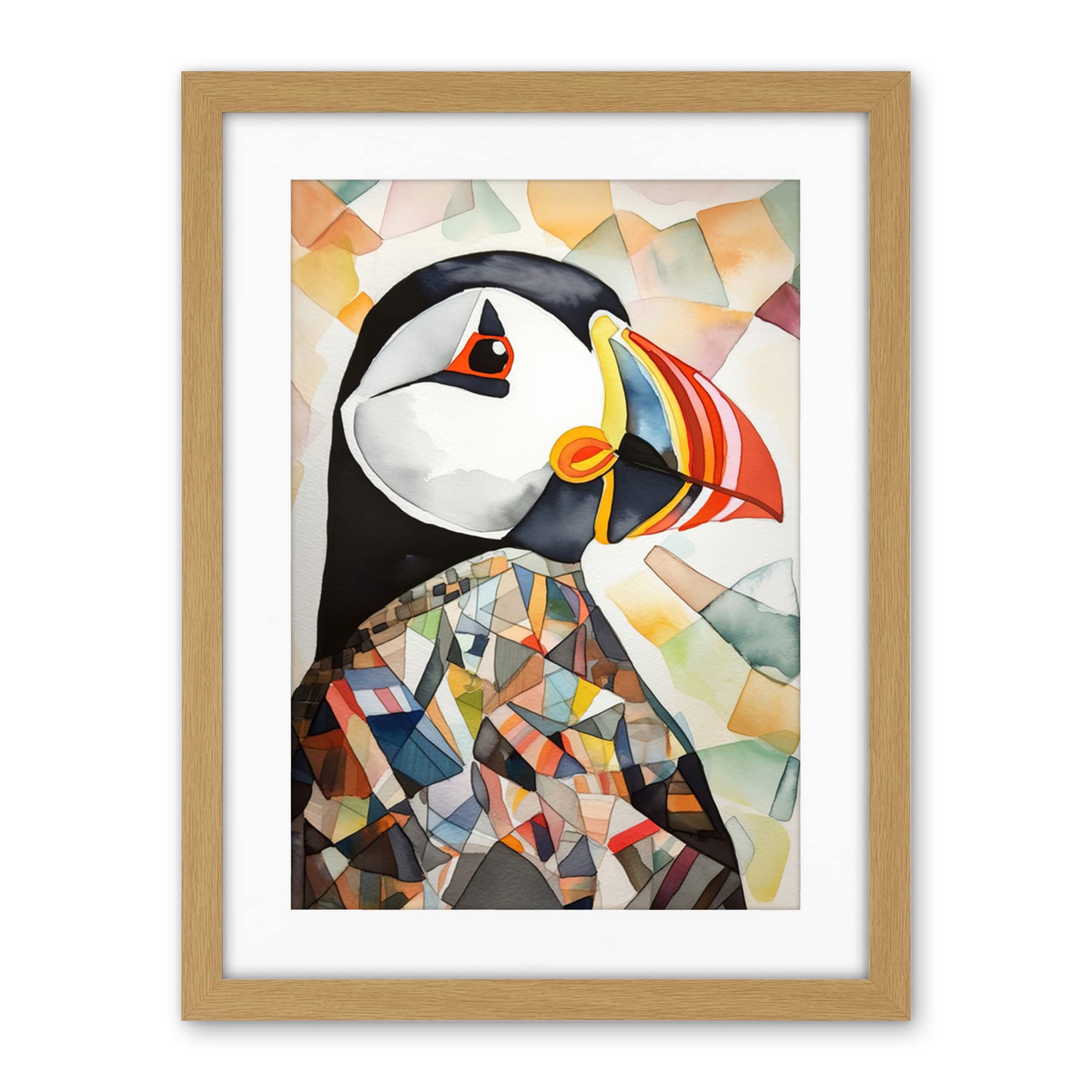 Artery8 Puffin Bird Abstract Portrait Folk Art Artwork Framed Wall Art Print 18X24 Inch