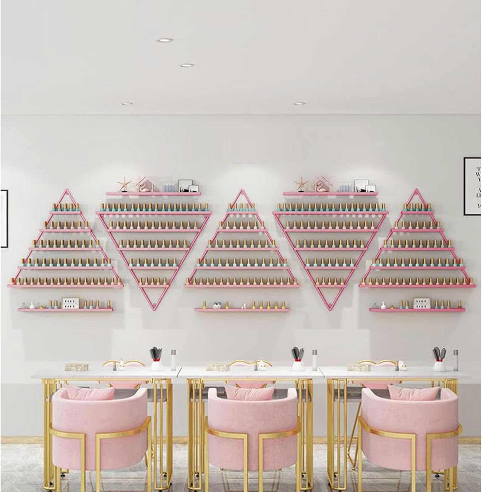 Organizador de esmaltes de uñas de Pared: Organizador Triangular metálico de 5 Niveles para Salones de Belleza y Tiendas de uñas. Soporte Multifuncional para esmaltes de uñas.