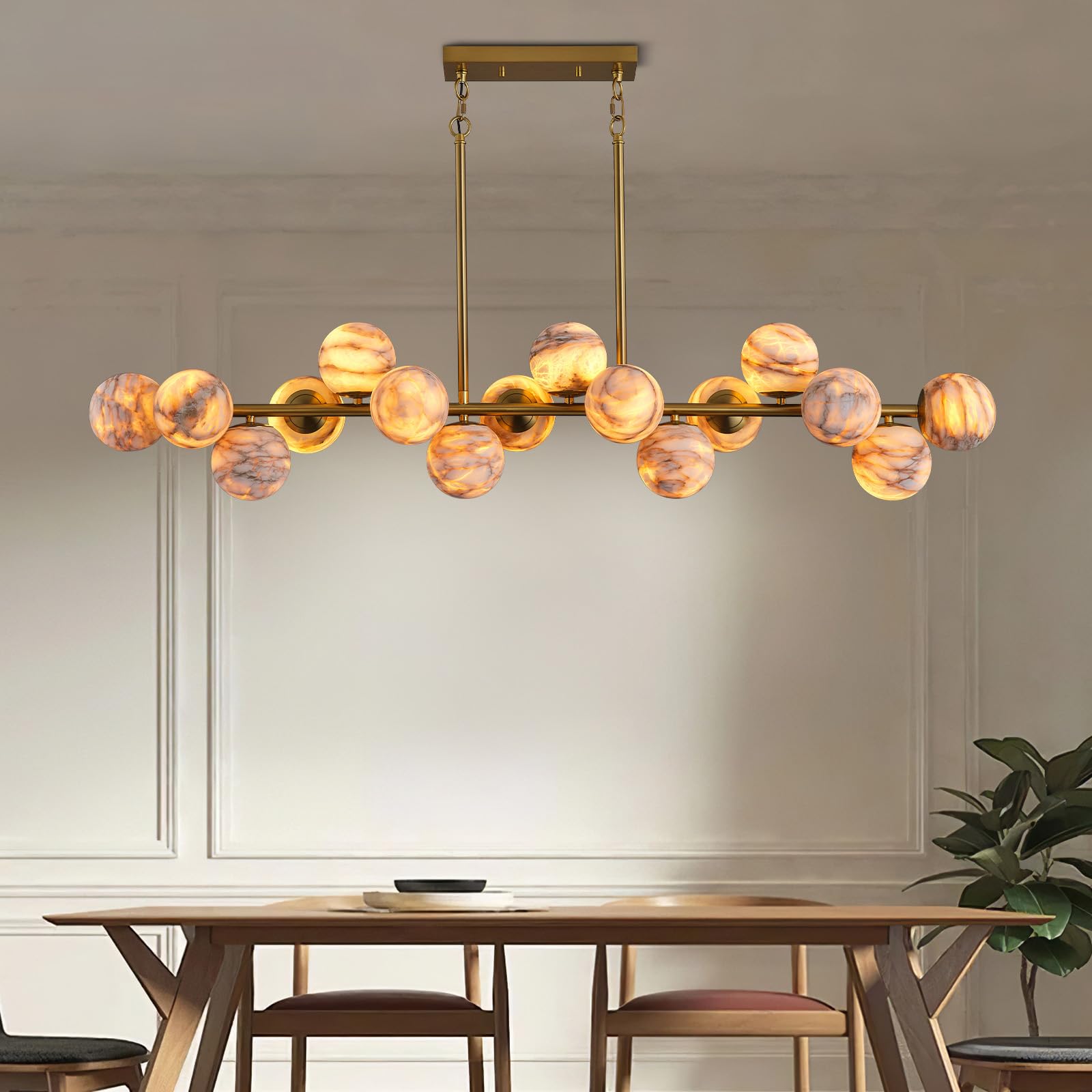 Mid Century Modern Large Linear Sputnik Chandelier, 16-Light Gold