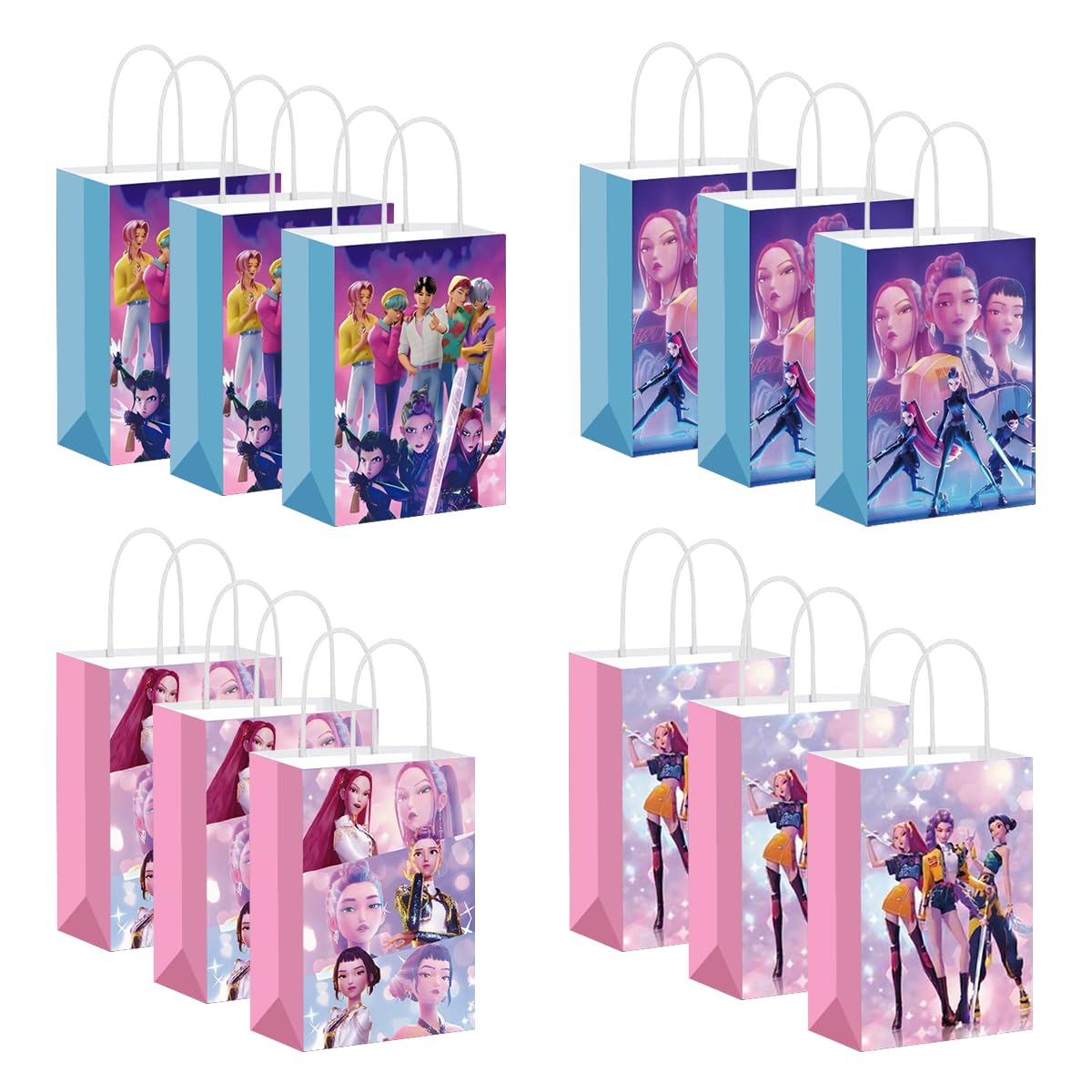 UBBY Demon Hunters Lot de 12 sacs cadeaux en papier avec anse - Taille moyenne - 24 x 17 x 9 cm - Pour anniversaire d'enfant, Halloween, Noël