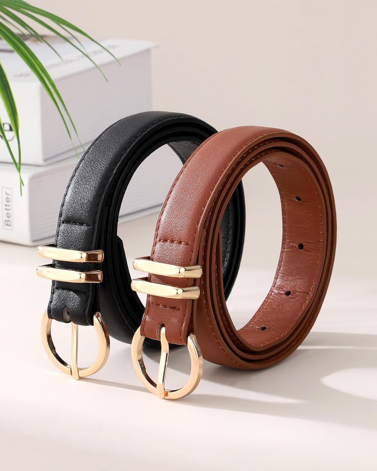 AWAYTR 2 Pcs Kids Girls Leather Belt, Fashion Gold Buckle Belts for Teen Girls Jeans Dress - Image 6
