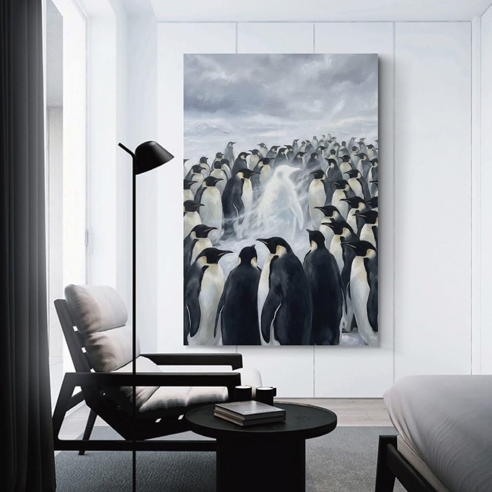 Junmoney Ghostly Penguin in A Colony Wall Picture Print 08x12inch(20x30cm), for Home Walls, Creative Rooms Or Shared Spaces, Stylish Home Artwork for Focal Walls