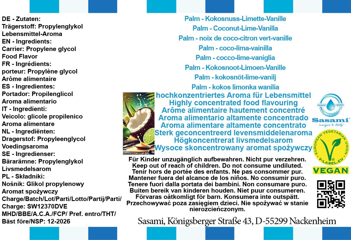 Palm - cocco-lime-vaniglia aroma concentrato - vegano - Sasami - 100ml
