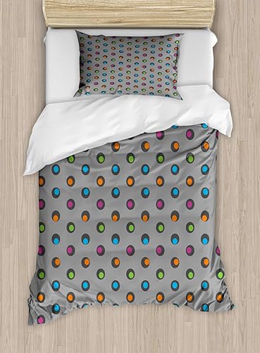 Miniatura 53 de Ambesonne Synthwave Duvet Cover Set, Abstract Halftone Inspired Dos with Colorful Retro Zigzags Graphic, Decorative 3 Piece Bedding Set with 2