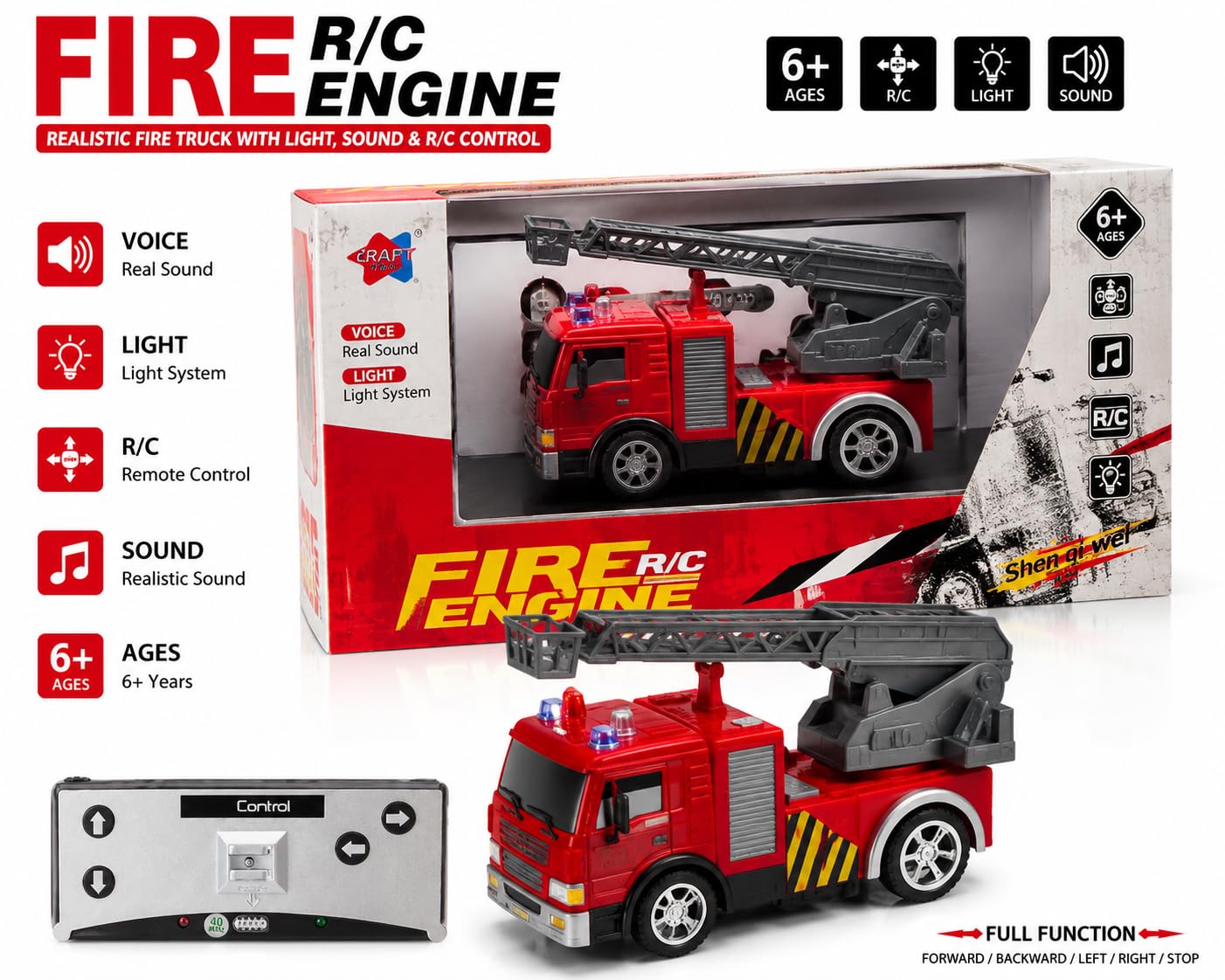 1:64 RC Fire Engine Truck, Rechargeable Remote Control Fire Rescue