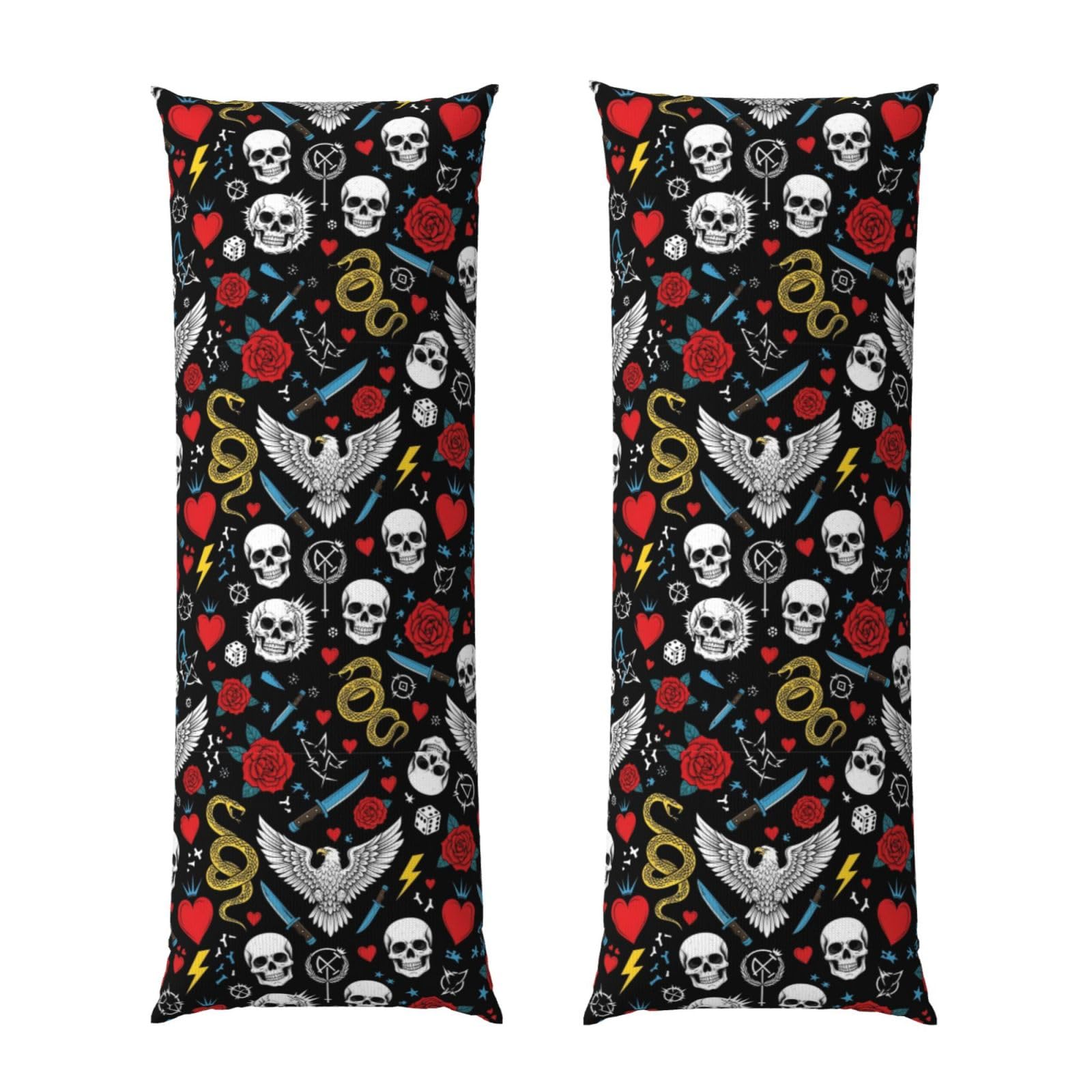 Body Pillow Protector Cover 20x54, Cool Rock Wild Eagle Red Rose Skull Floral, Breathable Ultra Soft Pillowcase with Zipper, Wrinkle Shrinkage Fade Resistant for Bed Couch
