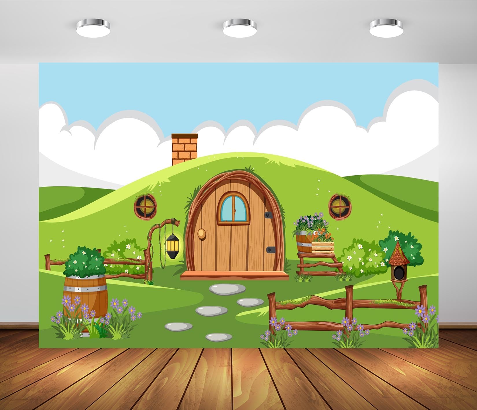 BELECO 15x8ft Fabric Hobbiton Cave Backdrop Medieval Rural Village Green Grassland Living House Cabin For Hobbit Photography For Ring Lord Fans Party Decorations Birthday Photoshoot Photo Props - View #2