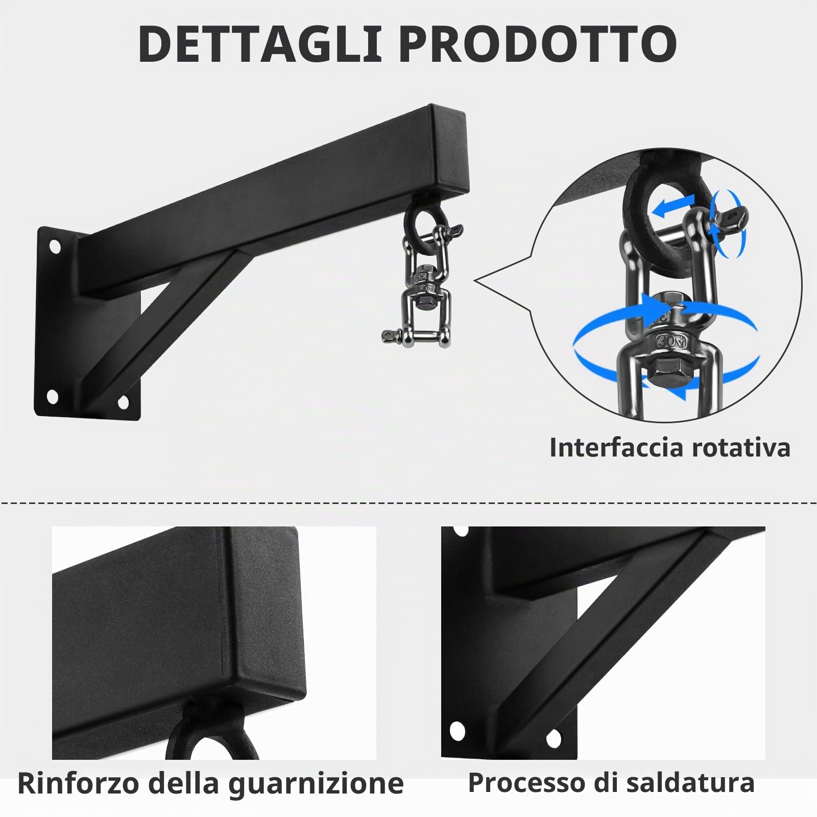 staffa per sacco da boxe, supporto da parete per sacco da boxe pesante, con supporto per appendere fino a 100 kg, rotazione silenziosa per palestra domestica, uso interno ed esterno, per