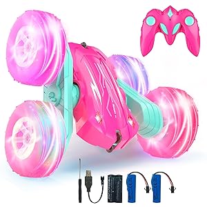 Rodzon Coche Teledirigido,Coche AcrobáTico Camiones 360 Grados De RotacióN,Juguete Niño Regalo 6 7 8 9 12 Años Niña 2.4Ghz Niños Coche Teledirigido con Luces Incluye Batería Recargable(Rosa) - Oferta en Juguetes y juegos