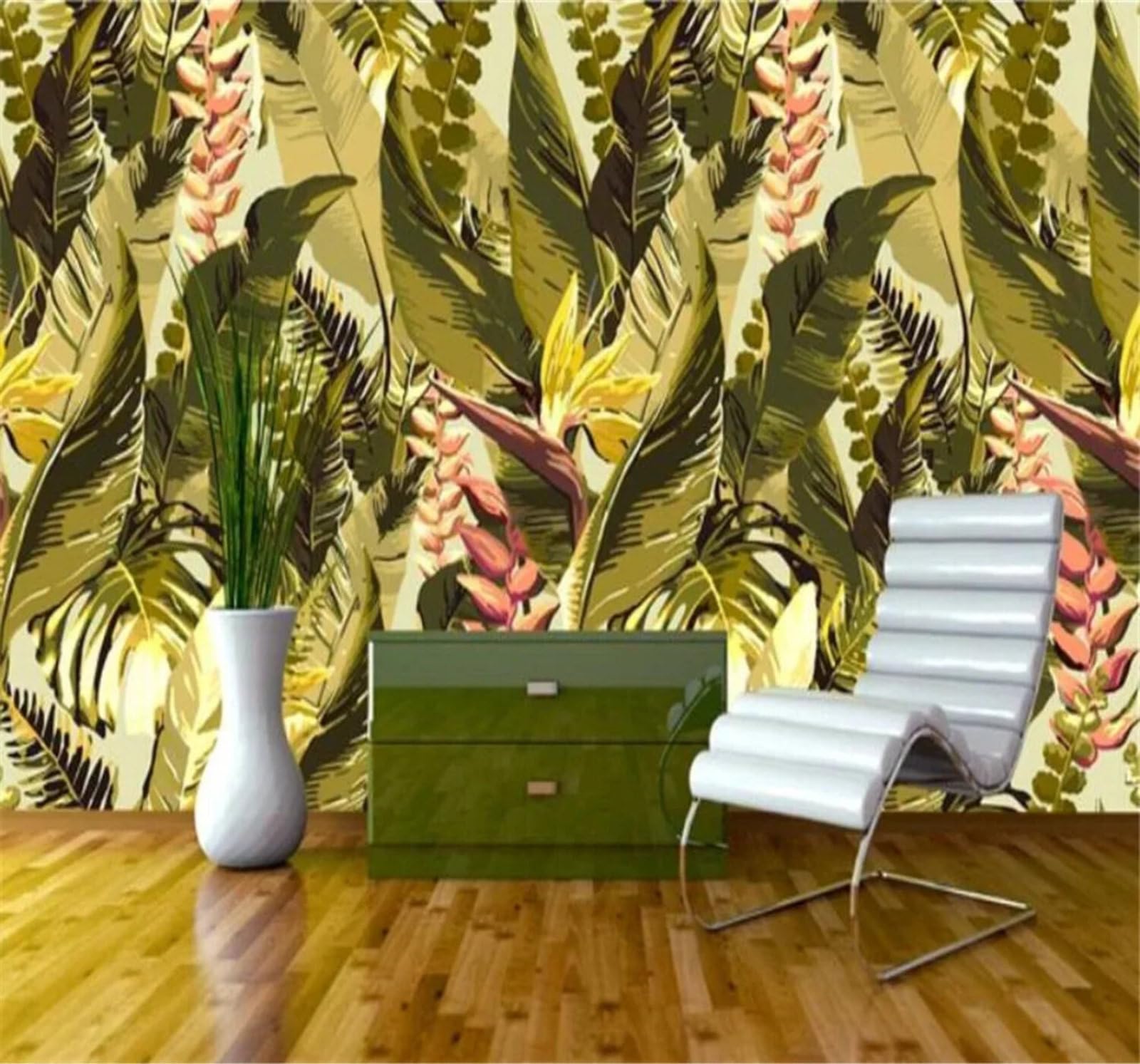 Tzxztt Vintage Hand Drawn Fresh Rainforest Plants Modern 3D Wallpaper Premium Textured Silk Neutral Tones Material Ideal for Living Room Bedroom-200cm×140cm