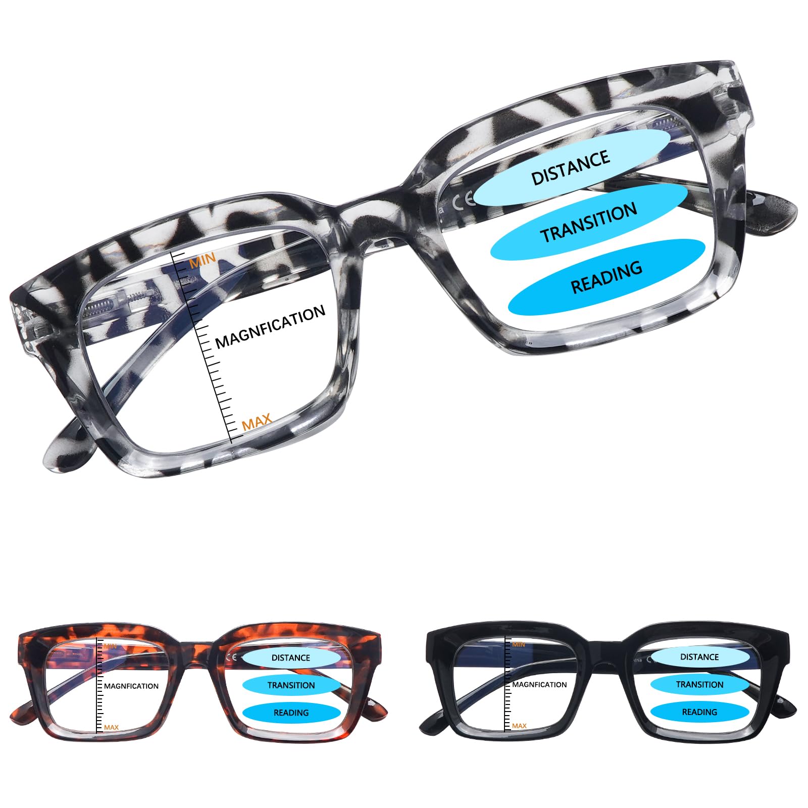 CLASAGA Progressive Multifocus Reading Glasses for Women, Oprah Style Blue Light Ladies Computer Readers Eyeglasses