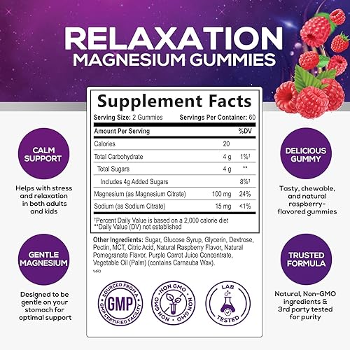 Miniatura 2 de Goma de citrato de magnesio de alta absorción, suplemento de magnesio para apoyo al estrés para adultos y niños, gomitas de magnesio tranquilas,