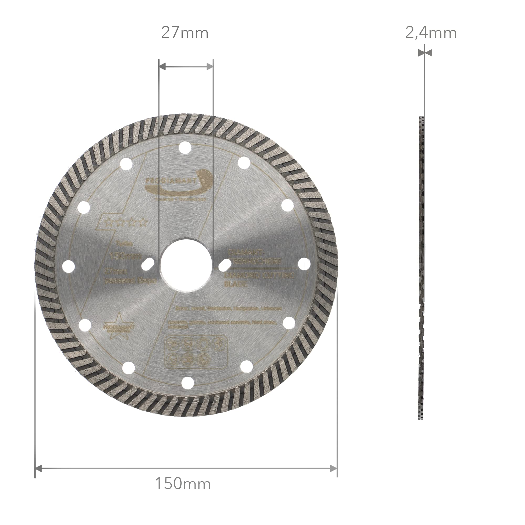PRODIAMANT Diamentowa tarcza do cięcia 150mm 27mm Turbo Premium do betonu muru zbrojonego