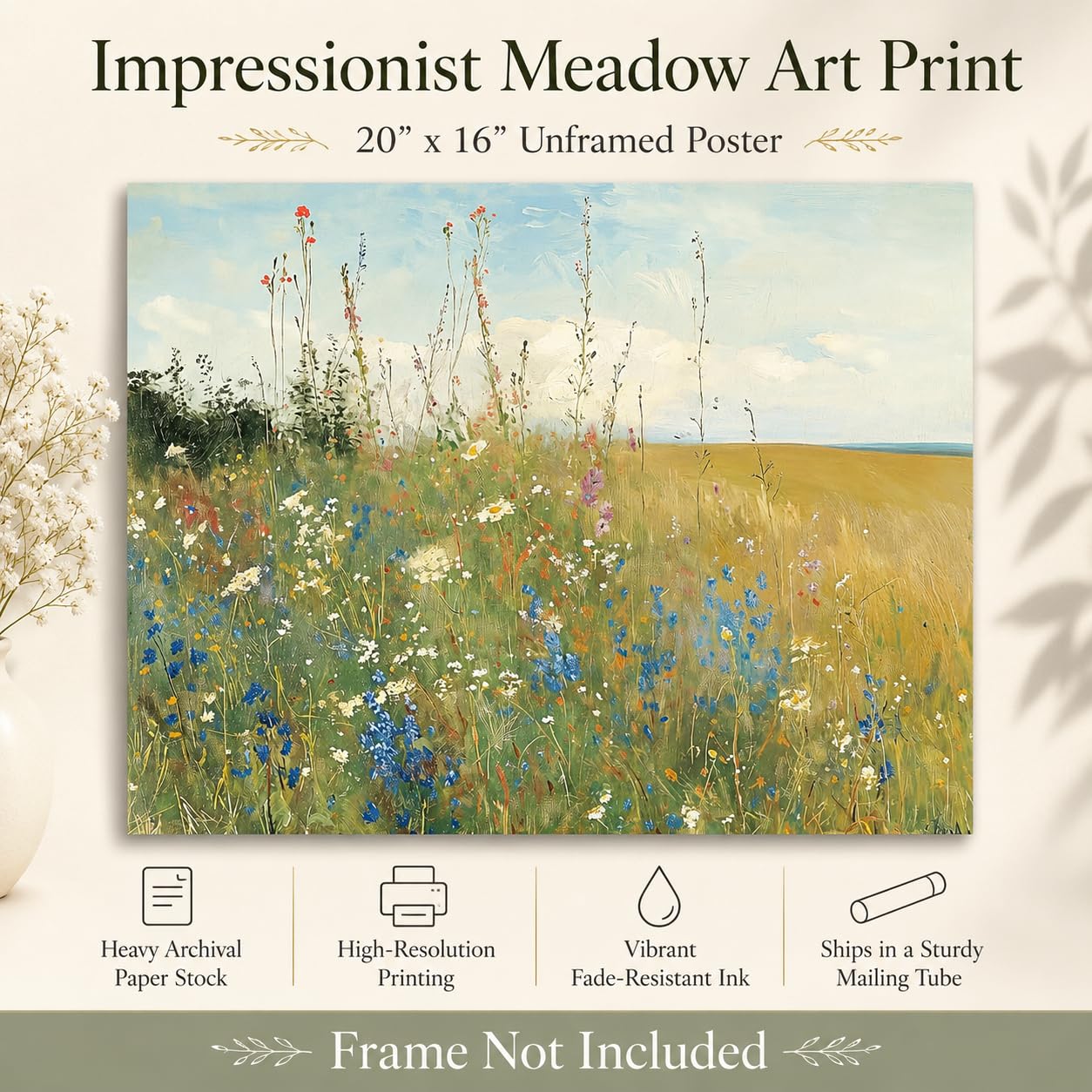 Amazon.com: Field of Wildflowers Landscape Painting Wall Art 16x20