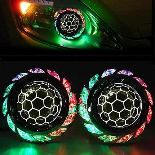 Miniatura 7 de YUFANYA Mini lente de proyector bi-xenón de 2.5 pulgadas con cubiertas de ojos de ángel RGB, lente azul panal, universal para motocicleta H1 H4 H7