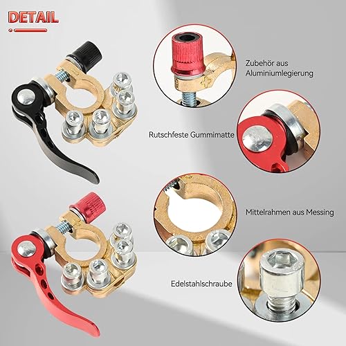 Miniatura 3 de Conectores de abrazadera de terminal de batería, 1 par de 4 vías, clip de conector de terminal de batería para coche, de latón puro, cabezas de pila