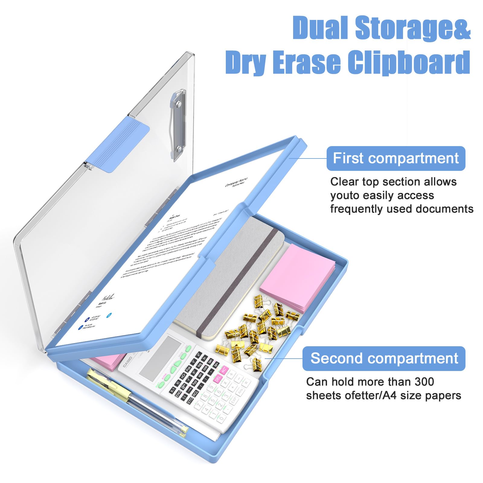 Hongri Clipboard with Storage, Blue 8.5 x 11 Folder Nursing Side Opening, Heavy Duty with Dual Compartment - Image 4