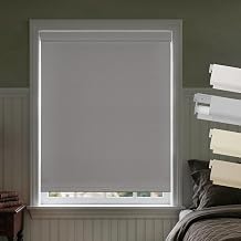 HESTIA No Drill Cordless Blackout Roller Shades, Grey, 24.5" W x 72" H | Thermal Insulation, UV Privacy Protection, Easy Install Fabric Blinds with Valance, for Bedroom and Home Office Windows