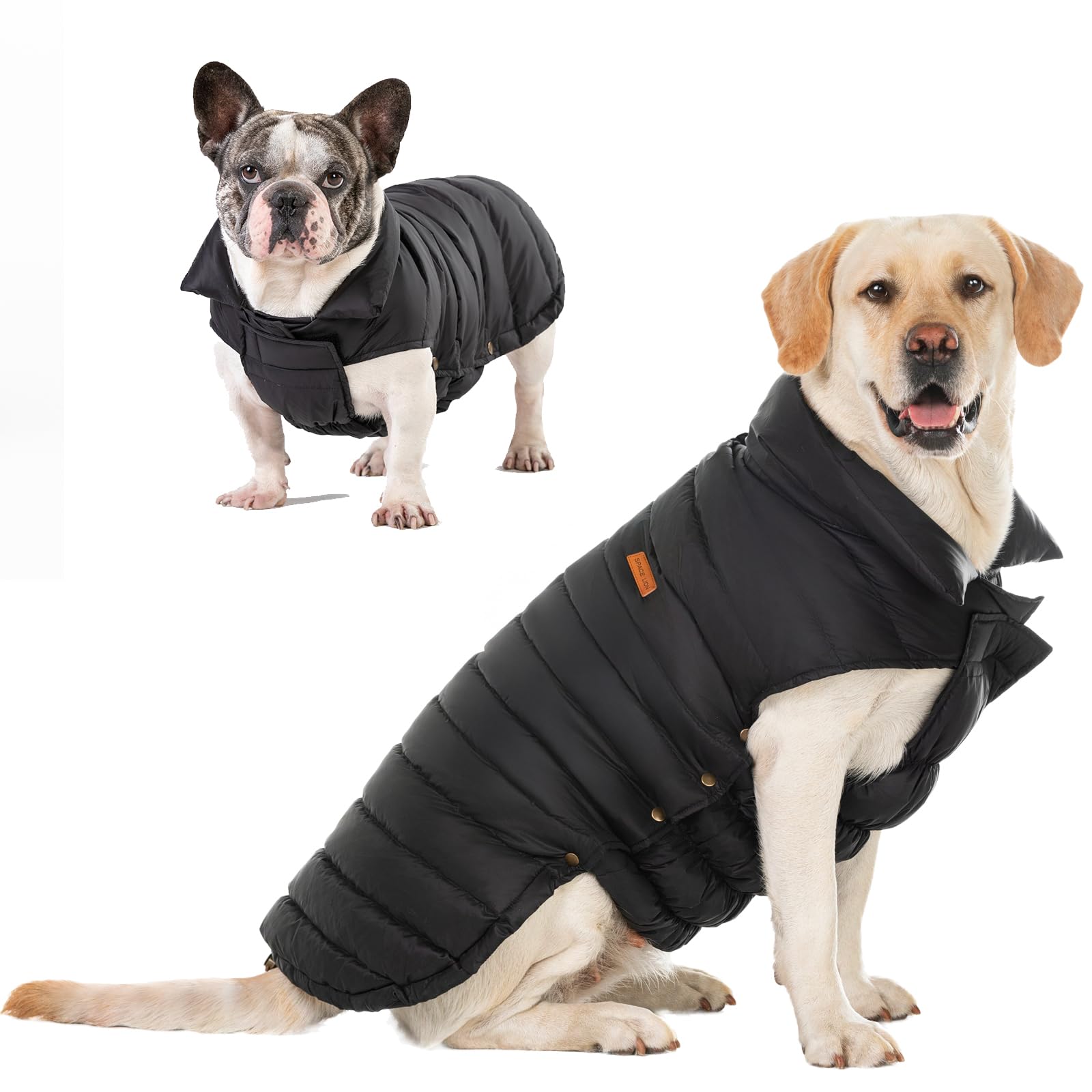 SPACE LION Piumino essenziale per cani, caldo, confortevole, leggero, impermeabile, casual, cappotto invernale per animali domestici (nero, 2XL)