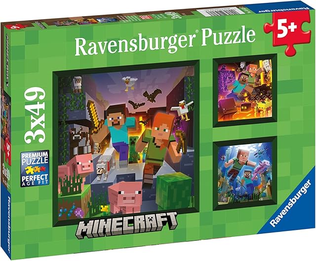 Ravensburger Minecraft Biomes Jigsaw Puzzles for Kids Age 5 Years Up - 3x 49 Pieces